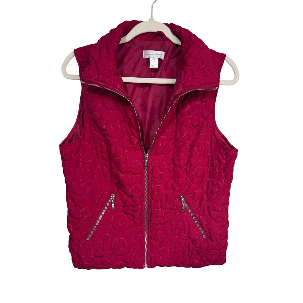 Christopher & Banks Medium Pink Quilted Vest Women's Swirl Pattern Zip Up